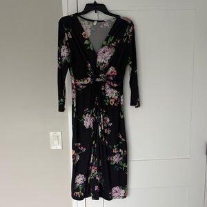 Pinkblush Black Floral Twist-Front Dress